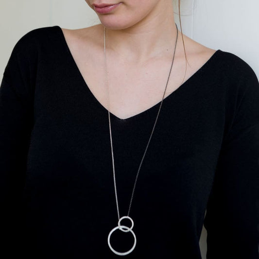 La Cala 'M' Long Circular Necklace Ruthenium Plated Silver