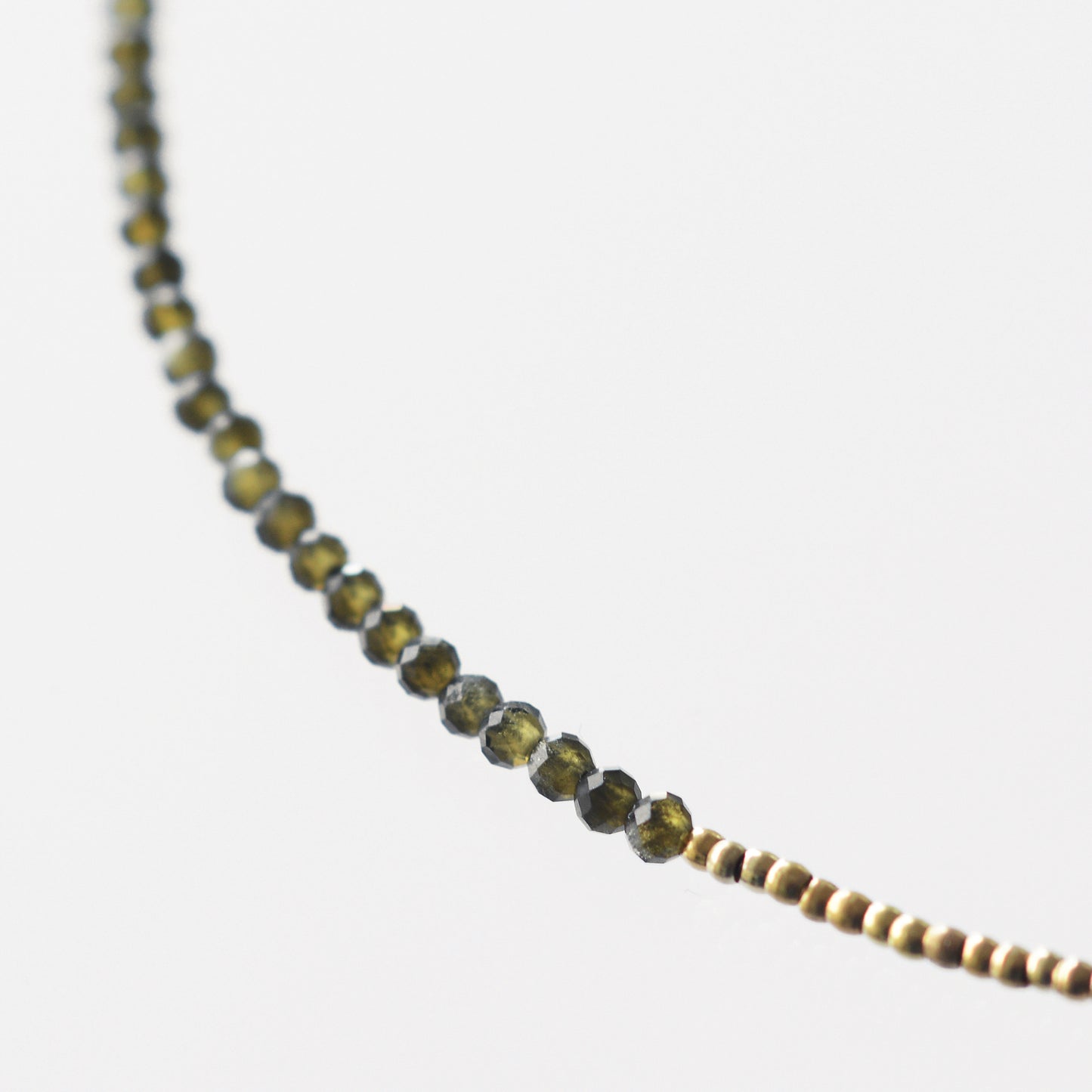 Mini golden pearl and khaki cats eye stone necklace 2mm