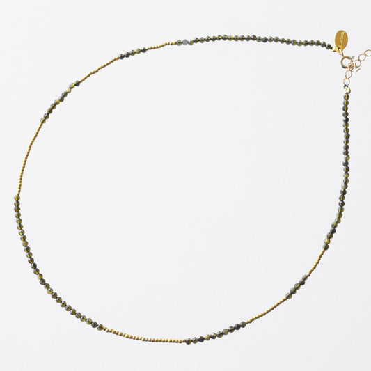 Mini golden pearl and khaki cats eye stone necklace 2mm