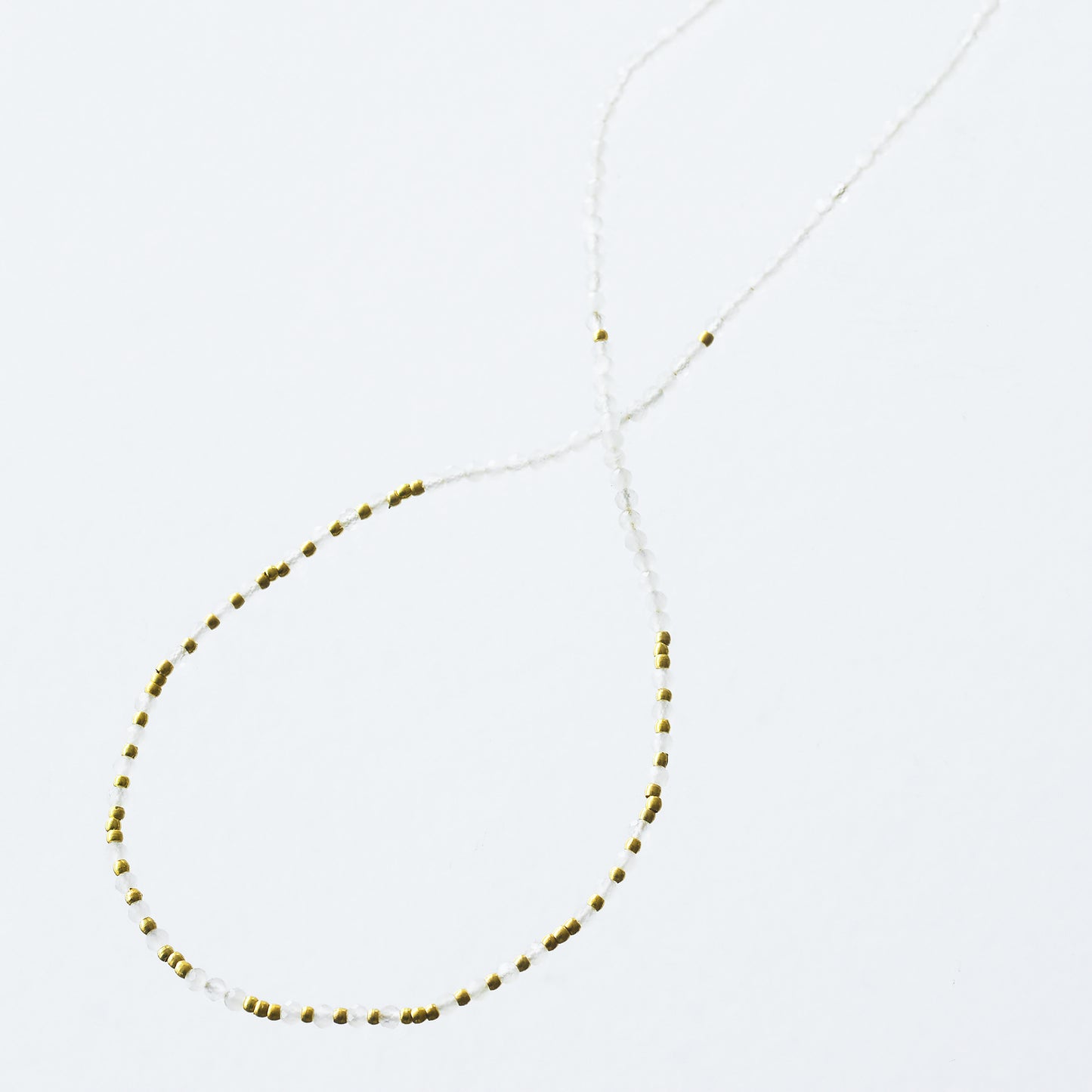 White moon stone necklace and mini golden pearls