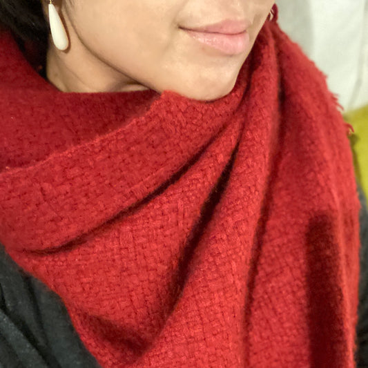 とても柔らかいカシミアの長方形のロングスカーフ - レッドダリア