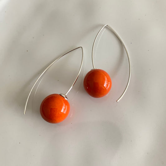 Orange morello cherry earrings