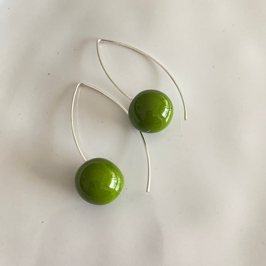Green morello cherry earrings