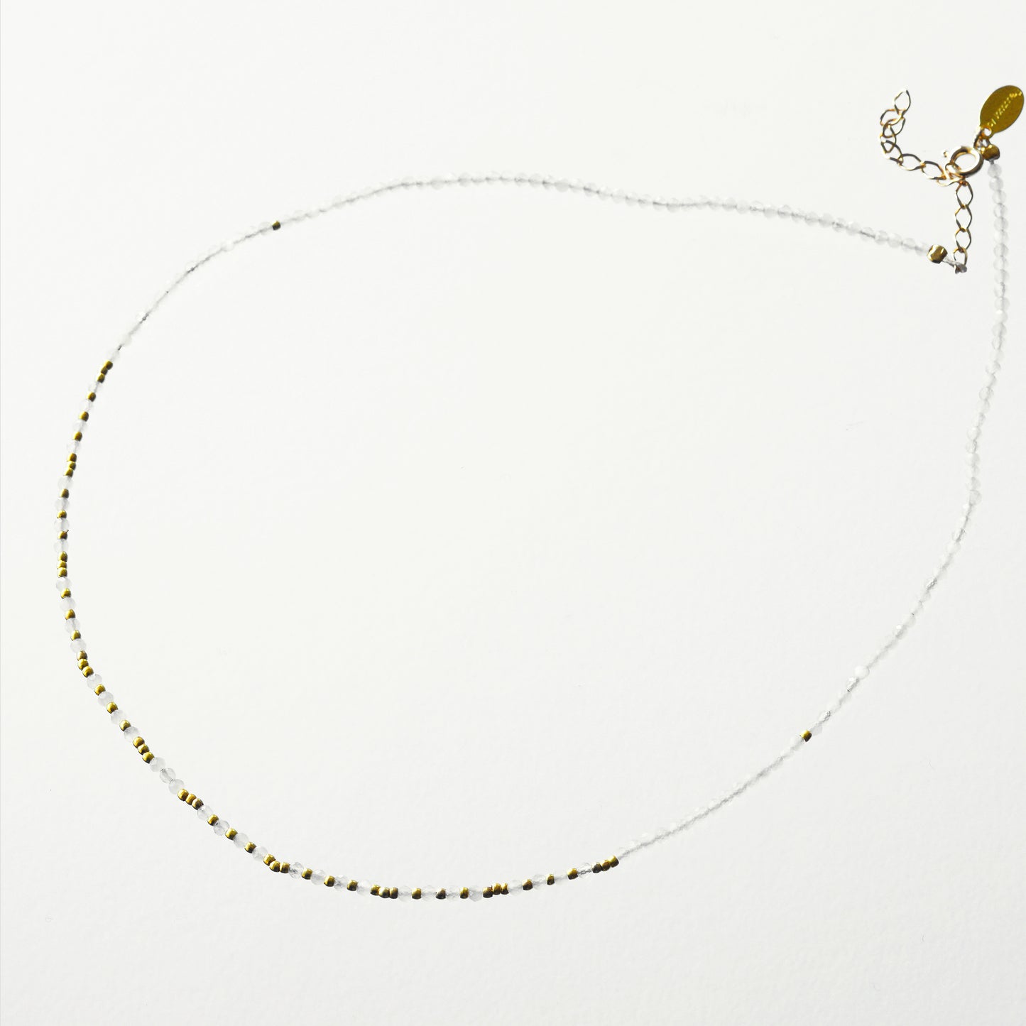 White moon stone necklace and mini golden pearls